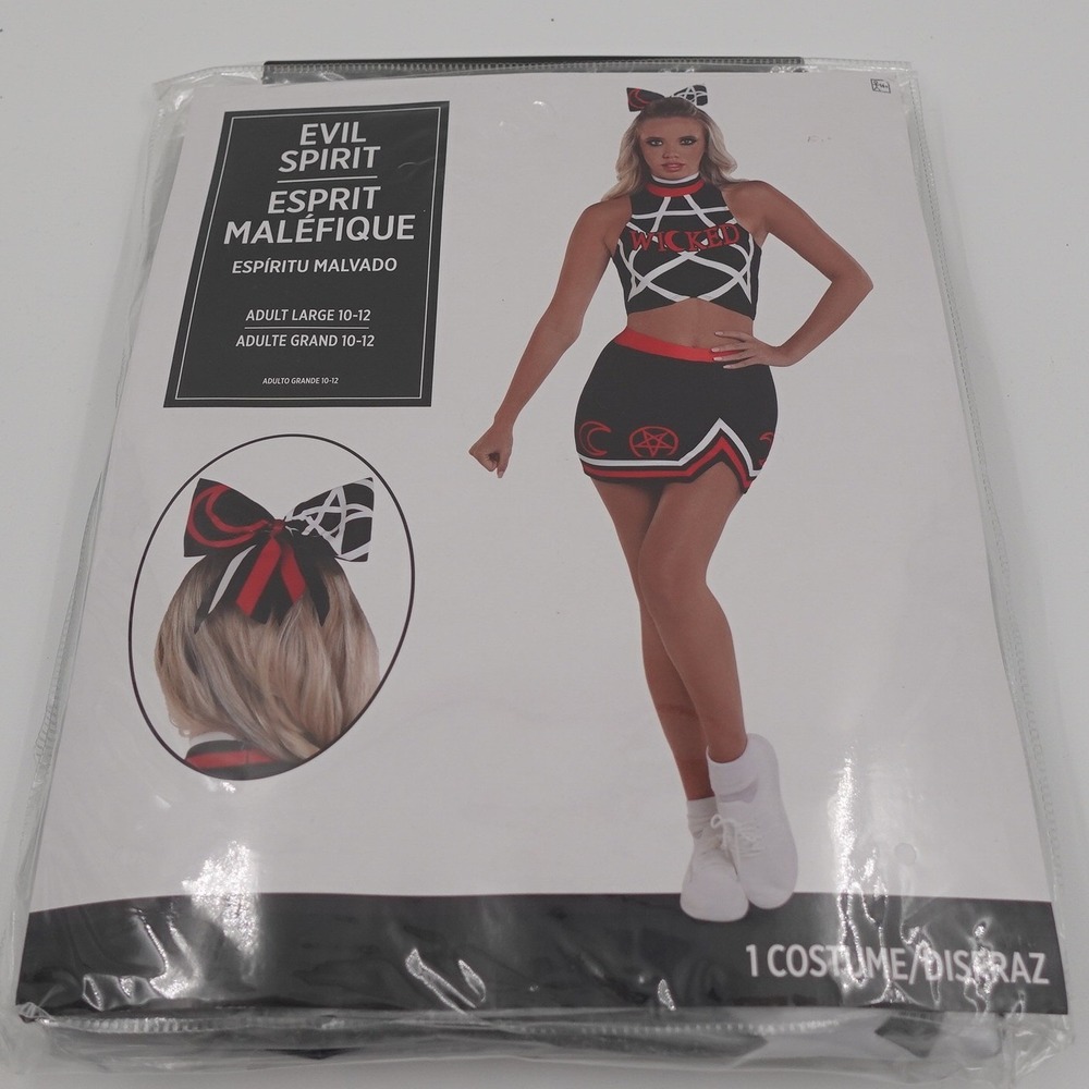 Wicked Evil Spirit Costume Adult Large 10-12 Black Red Cheerleader 3pc Set
